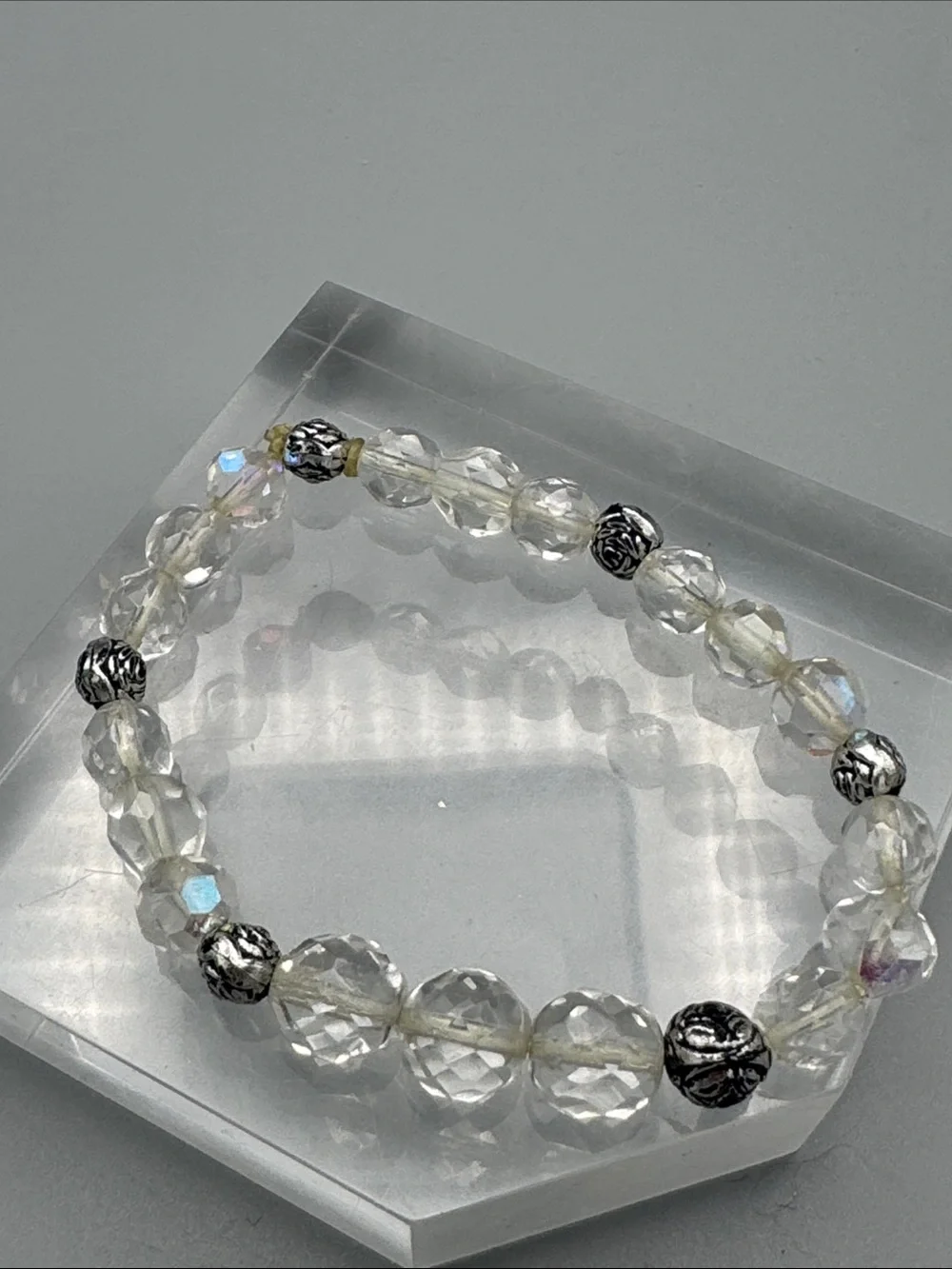 Crystal Bead Stretch Bracelet with Silver Accent Beads